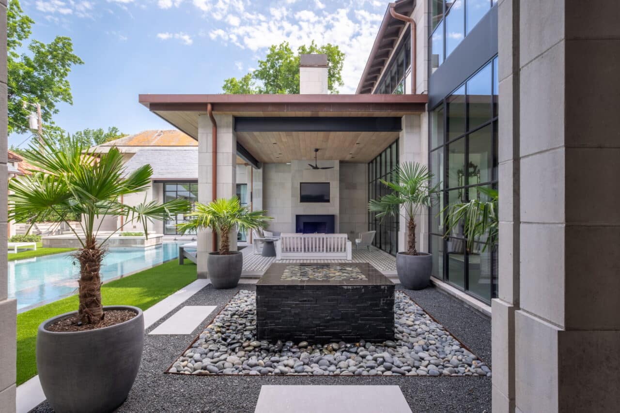 Luxurious, low maintenance tropical landscape planted and maintained by Southern Botanical landscaping in Dallas Texas